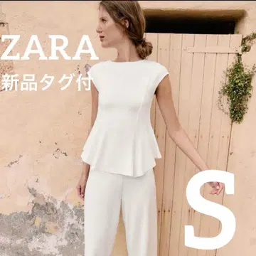 [ 미사용 새상품 ] ZARA 피케 페플럼 숏 슬리브 상의 S 화이트