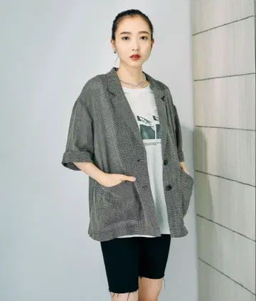 [미사용 택 포함] LEPSIM 카라미 직조 5부 소매 자켓 블랙
