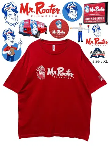 Mr. Rooter T셔츠 XL 빨간색 USA 구제 의류