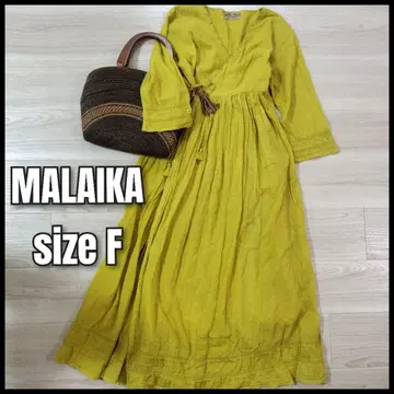MALAIKA 카슈쿨 원피스 롱 기장 머스타드 비즈 자수