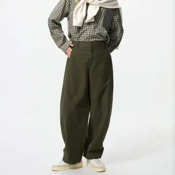 S 사이즈 올리브 UNIQLO 저지 배럴 레그 팬츠