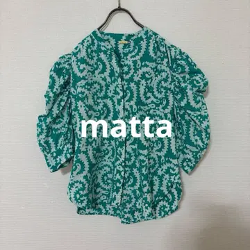 matta 올 패턴 블라우스 오가닉 인도 면 그린 퍼프 슬리브