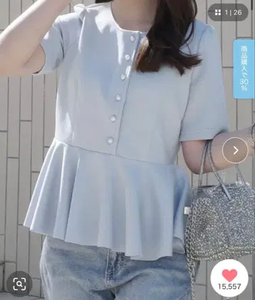 컷오프 퍼프 슬리브 페플럼 상의