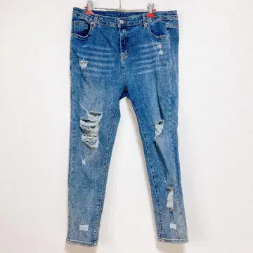 수입 하의 스키니 데미지 XL 파랑 면 스트레치 데이트