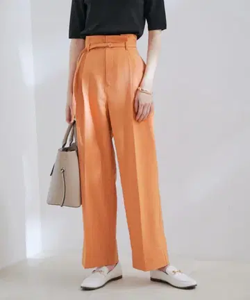 [접촉 냉감 워셔블] 미이지 D링 벨트 와이드 팬츠 오렌지