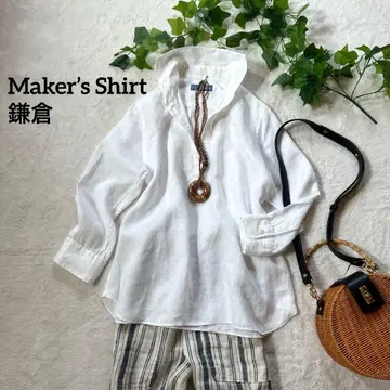 새상품급 Maker's Shirt 카마쿠라 린넨 100% 스키퍼 셔츠 화이트 11호