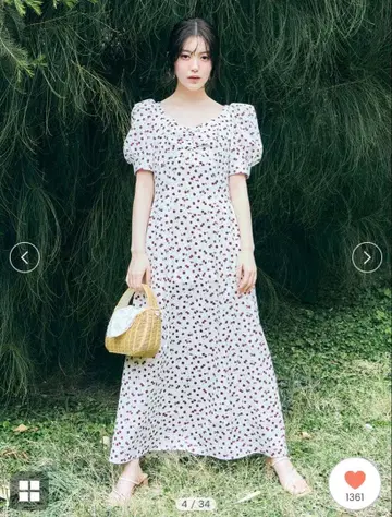 SNIDEL Sustainable 후르츠 프린트 원피스 체리