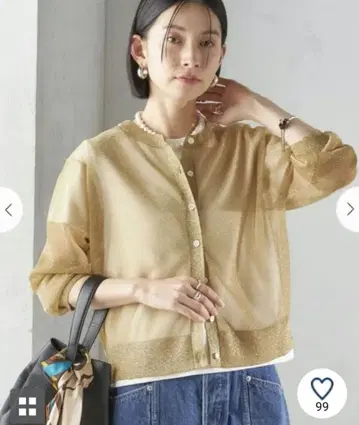 미사용 새상품 SHIPS 골드 라메 가디건