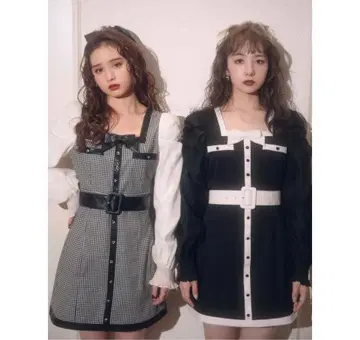 BUBBLES 포인트 가죽 클래시컬 원피스 체크