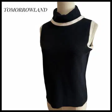 TOMORROWLAND 슬리브리스 리브 니트 블랙 터틀 S 일본제