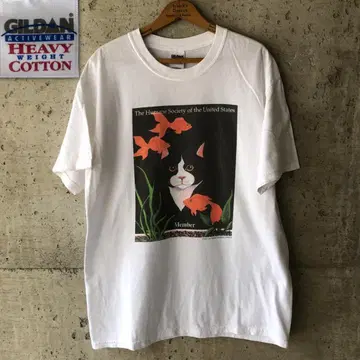 GG503 00s 휴메인 소사이어티 고양이 아트 T셔츠 애니멀 L