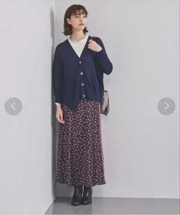 UNITED ARROWS 새틴 도트 세미 플레어 스커트