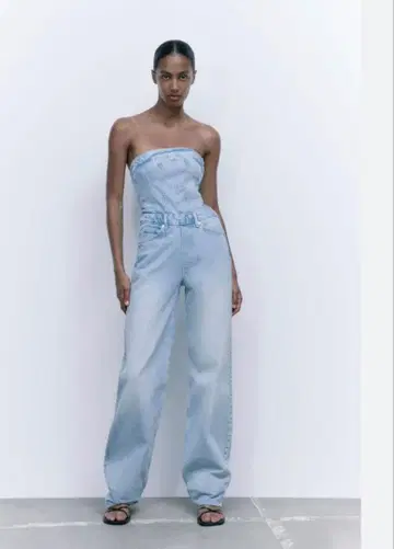 ZARA 데님 베어탑 올인원 S