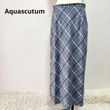 Aquascutum 체크 롱 플레어 스커트 일본제