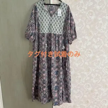 인도 면 패턴 모듬 원피스 M 핑크