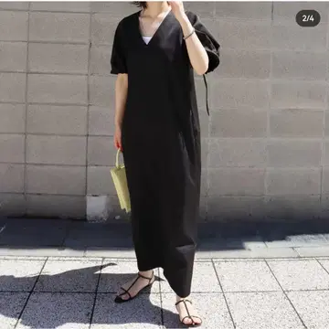 마차트 피케 V넥 롱 드레스 원피스 machatt 블랙
