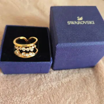 SWAROVSKI 골드톤 더블 밴딩 반지