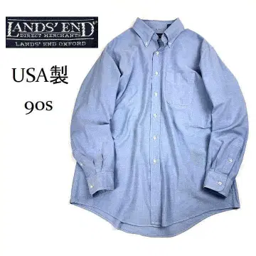 90s USA 제조 랜즈 엔드 옥스퍼드 BD 셔츠 L~XL 파랑