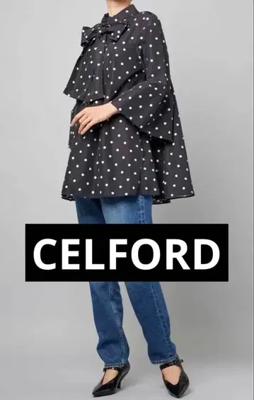 셀포드 CELFORD 보타이 도트 벨 슬리브 플레어 셔츠 도트