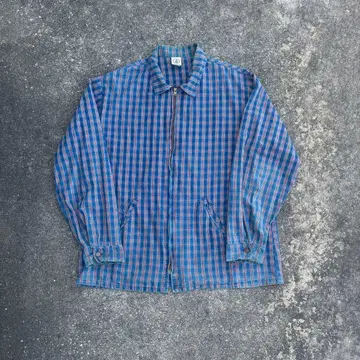 VOLCOM 90s~ 체크 셔츠 코튼 블루종 L 고배색 파랑/빨간색