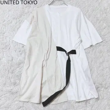 유나이티드 도쿄 티셔츠 비대칭 캐주얼 베이지 화이트
