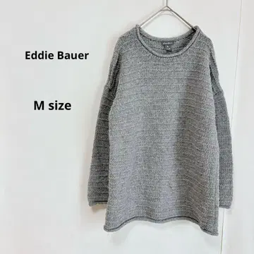 Eddie Bauer 크루넥 니트 M 그레이 울 혼방 보더
