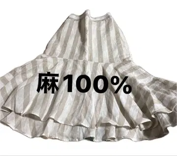 미사용 Myu 미우 린넨 100% 스트라이프 플레어 스커트