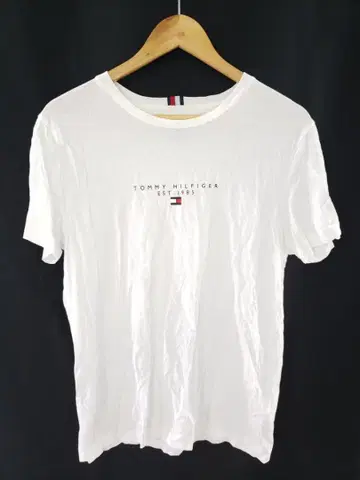 TOMMY HILFIGER 심플 반팔 로고 T셔츠 남성용 화이트 M