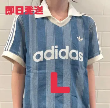 새상품 L adidas 데님 축구 저지 T셔츠 블루