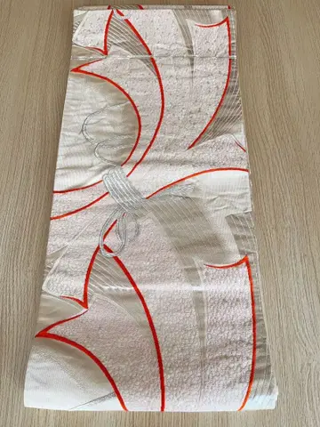 순수 실크 후쿠로 오비 예복용 타네노시 문양 화이트 베이스 은사 자수 후리소데 호몬기 포멀
