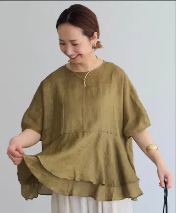PUAL CE CIN 라미 2장 겹침 페플럼 블라우스