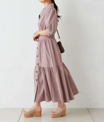 NICE CLAUP continuer de 허리 라인 오픈 카라 겉옷 원피스