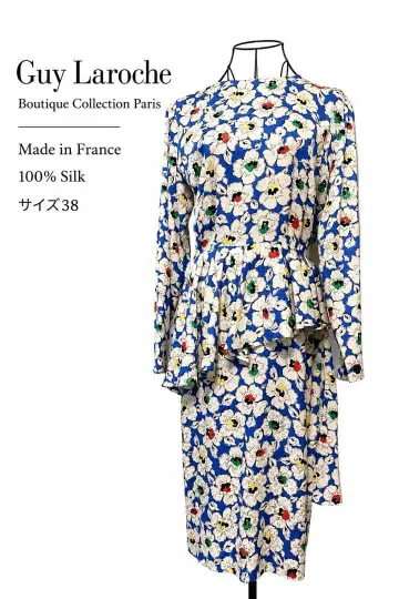 [당일 발송] Guy Laroche 실크 100% 꽃무늬 페플럼 원피스