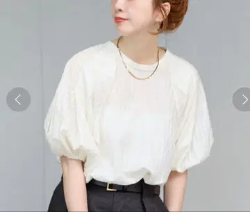 Simplicite 손세탁 가능 / 시어 체크 벌룬 블라우스 / 화이트 프리 사이즈