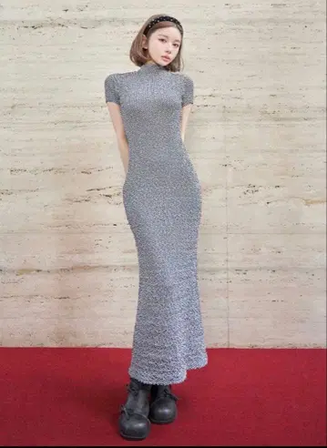 Darich 백 오픈 깅엄 롱 원피스