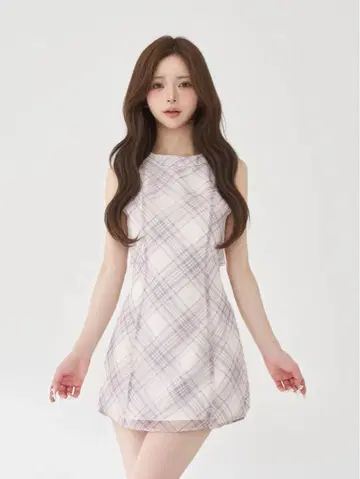 Darich 백 오픈 시어 체크 미니 원피스