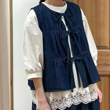 사만사 모스모스 데님/면린넨 캔버스 리본 베스트