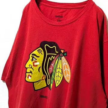 리복 NHL 시카고 블랙호크스 빅 로고 T셔츠 레드 빨간색 L 구제 의류