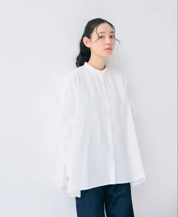 세트 여성용 스탠드 카라 긴팔 셔츠 화이트