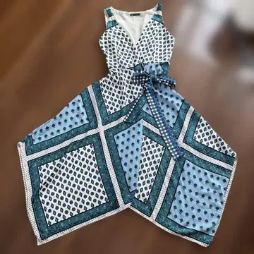 ZARA 슬리브리스 스카프 패턴 원피스 M