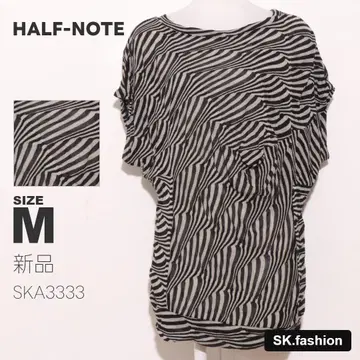 새상품 HALF-NOTE 상의 티셔츠 제브라 패턴 개더 루즈핏