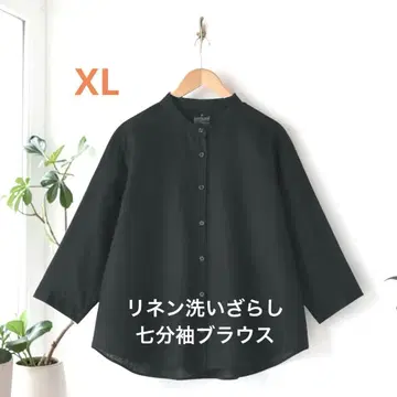 무인양품 린넨 워싱 7부 소매 블라우스 블랙 XL