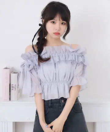 RETROGIRL 사이드 리본 오프숄더 BL 스나계 프릴 프렌치 걸리시