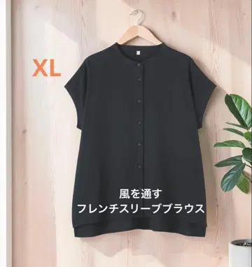 무인양품 바람 통하는 프렌치 슬리브 블라우스 블랙 XL