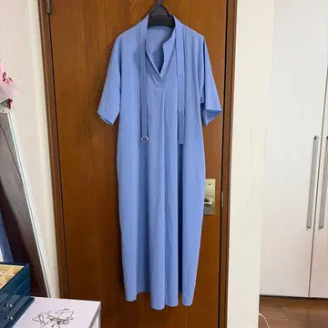 라이트 블루 반팔 롱 셔츠 원피스