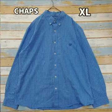 CHAPS 남성용 긴팔 셔츠 블루 체크 XL 캐주얼 [ X1457 ]