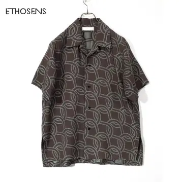 ETHOSENS 자카드풍 오픈 카라 셔츠 올 패턴 오픈 카라 브라운 M 사이즈