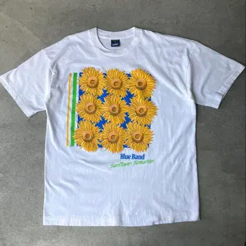 90s 블루 밴드 해바라기 티셔츠 기업 XL 싱글 스티치