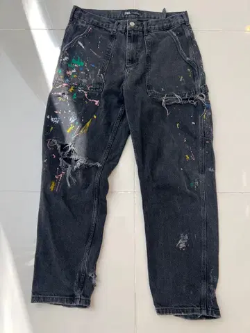 ZARA 페인트 가공 페인터 팬츠 블랙 EUR42