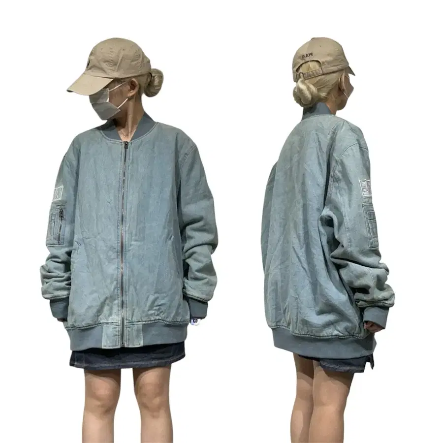 일본 빈티지 연청 데님 점퍼 오버핏 항공 잠바 마원 자켓 XXL